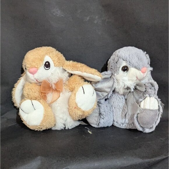 2 bunny rabbit plush stuffed animal toys Dan dee Toms Toy gray Tan - Picture 1 of 10